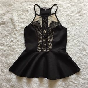 CR Black/Cream Lace Peplum Top